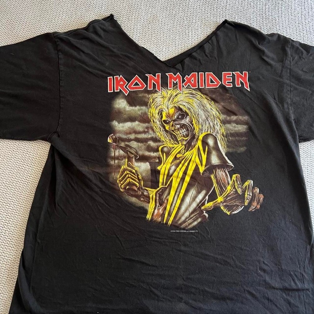 Iron Maiden Black Graphic T-Shirt Yellow Skeleton Guitar Metal Band Mens XL